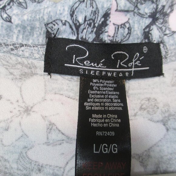 Rene Rofe Women's Gray Pink Floral Sleepwear Open Robe Lightweight Size L - Picture 6 of 6